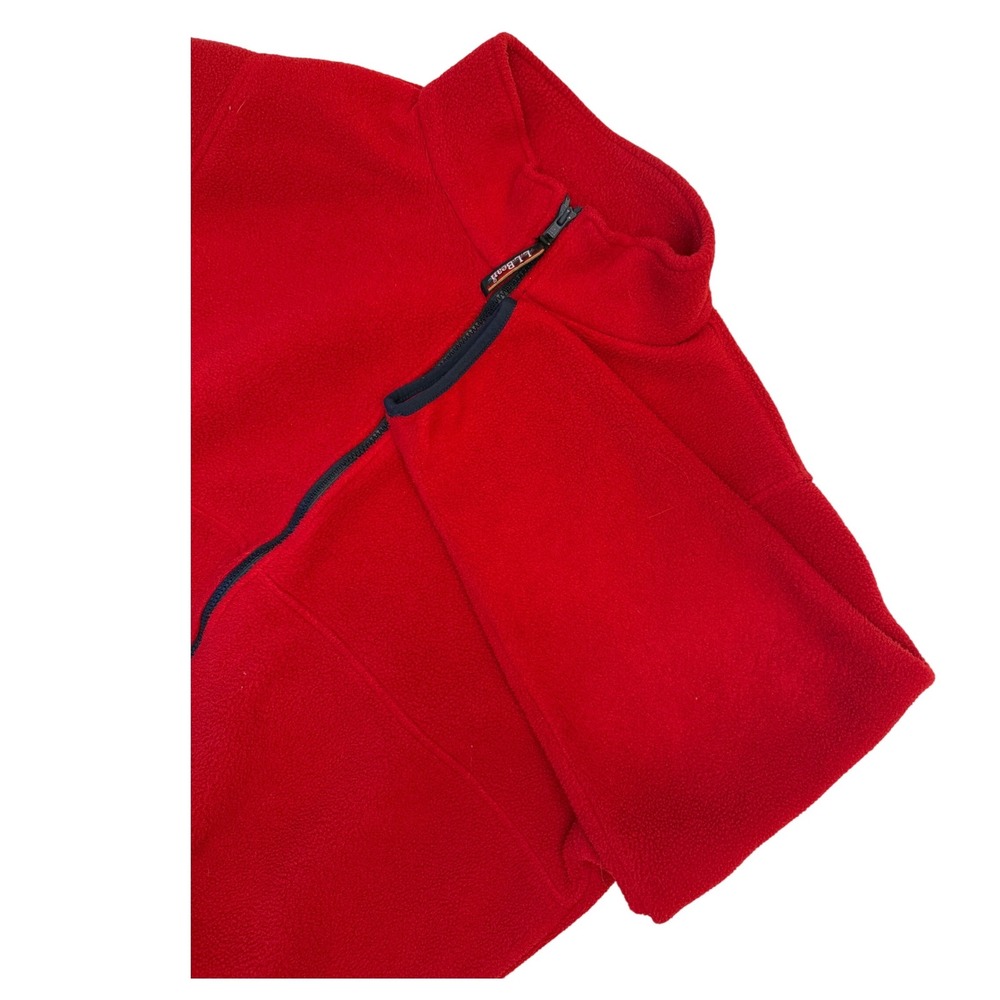 LL Bean Womens Red Fleece Jacket Full Zip Mock Neck 2XL Warm Layering vtg